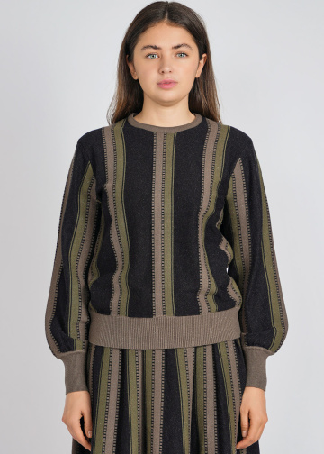 Black Knit Sweater with Olive Lanes