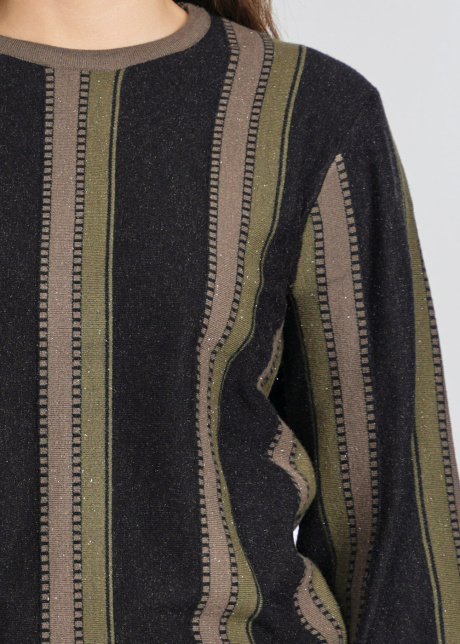 Black Knit Sweater with Olive Lanes