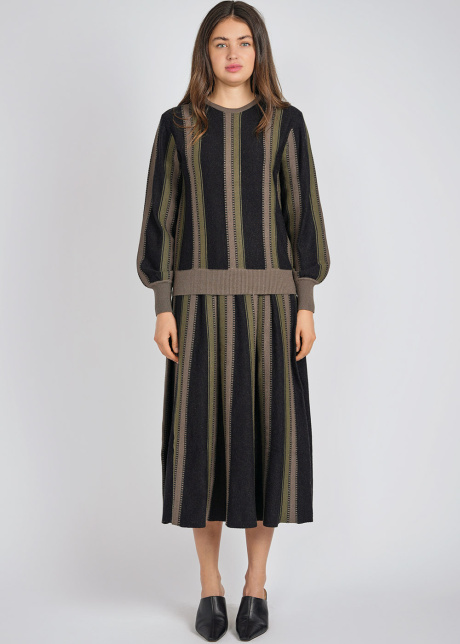 Black Knit Sweater with Olive Lanes