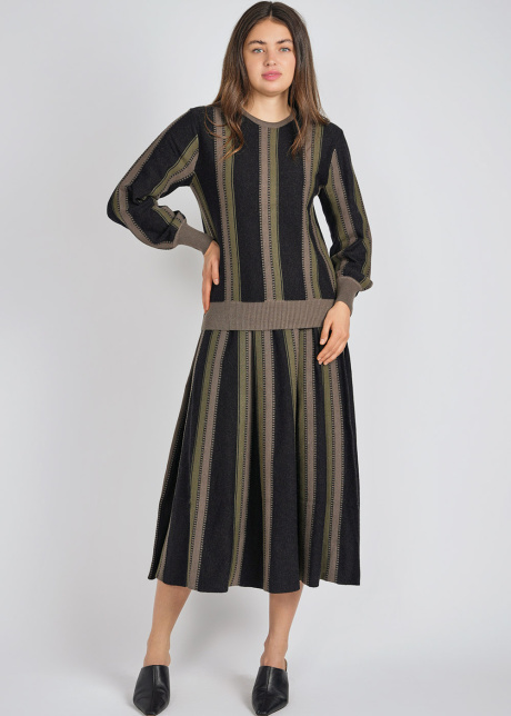 Black Knit Sweater with Olive Lanes