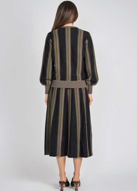 Striped Style Olive on Black Knit Midi Skirt