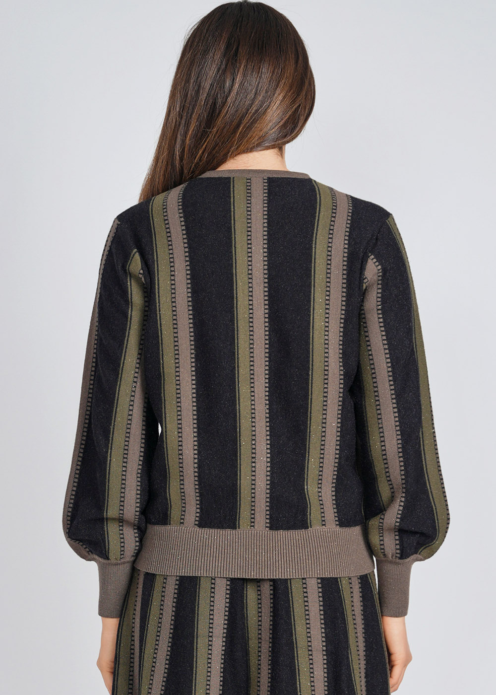 Black Knit Sweater with Olive Lanes