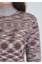 Brown Knit Top with Sky-High Neck & Waves