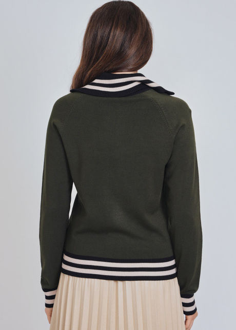 Quarter-Zip Olive Top with Contrast Borders