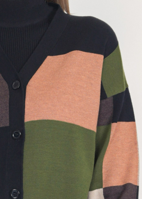 Basic Color Block V-Neck Multi Cardigan