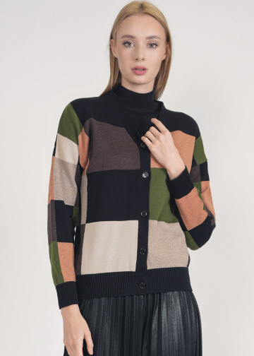 Basic Color Block V-Neck Multi Cardigan