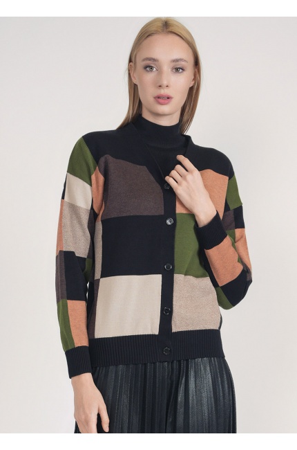 Basic Color Block V-Neck Multi Cardigan
