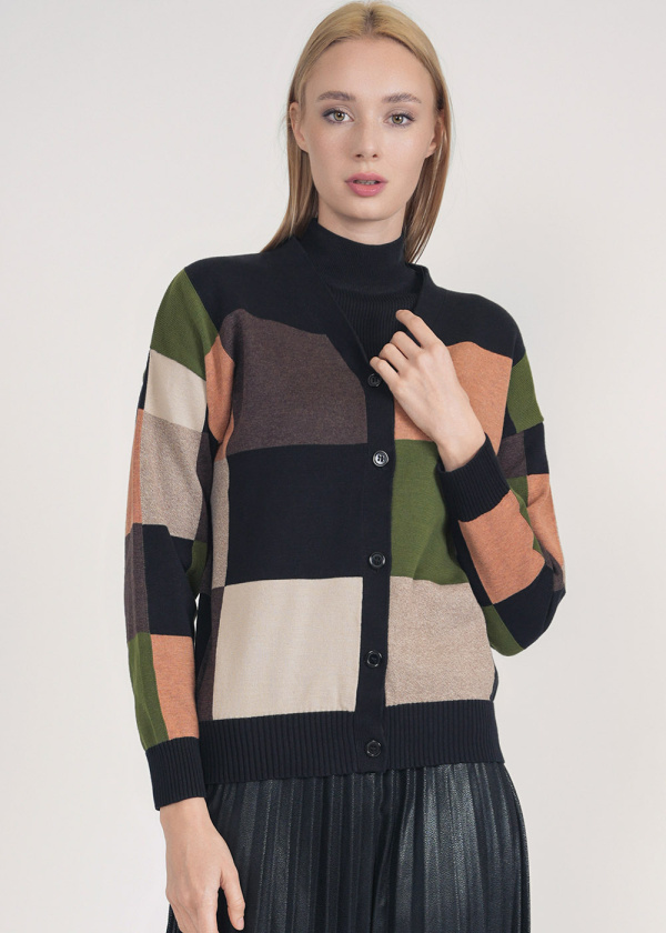 Basic Color Block V-Neck Multi Cardigan