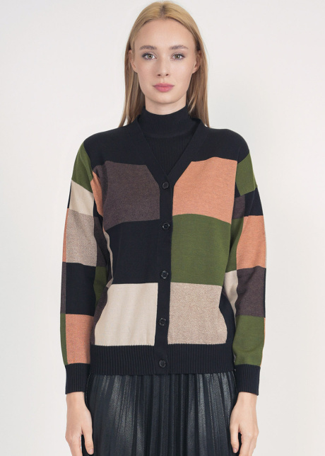 Basic Color Block V-Neck Multi Cardigan