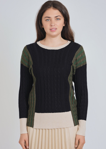 Olive & Black Cable Knit Color Block Ensemble