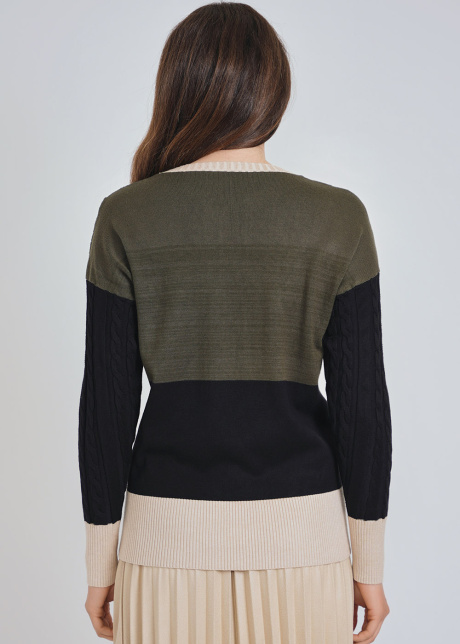 Olive & Black Cable Knit Color Block Ensemble