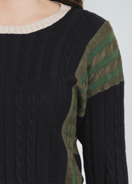 Olive & Black Cable Knit Color Block Ensemble