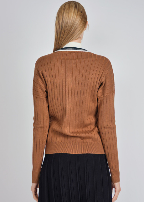 Trendy Camel Dropped Shoulder Rib Knit Cardigan
