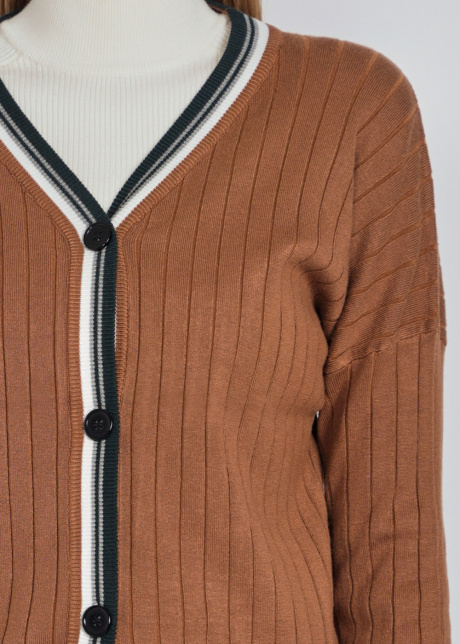 Trendy Camel Dropped Shoulder Rib Knit Cardigan