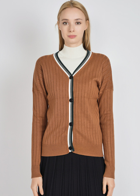 Trendy Camel Dropped Shoulder Rib Knit Cardigan