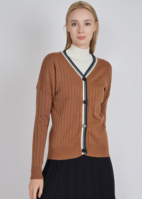 Trendy Camel Dropped Shoulder Rib Knit Cardigan