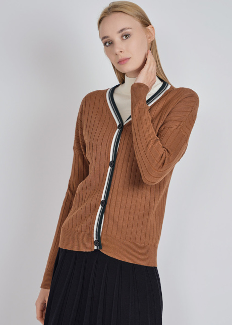 Trendy Camel Dropped Shoulder Rib Knit Cardigan