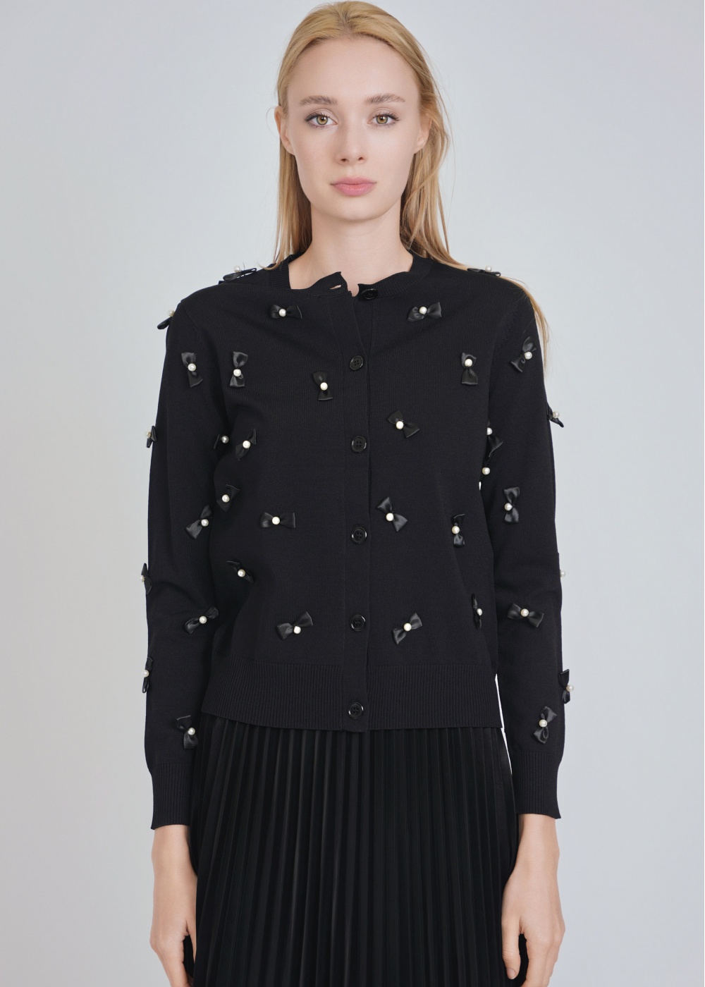 Knit Cardigan in Black with Artful Details