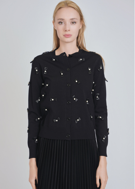 Knit Cardigan in Black with Artful Details