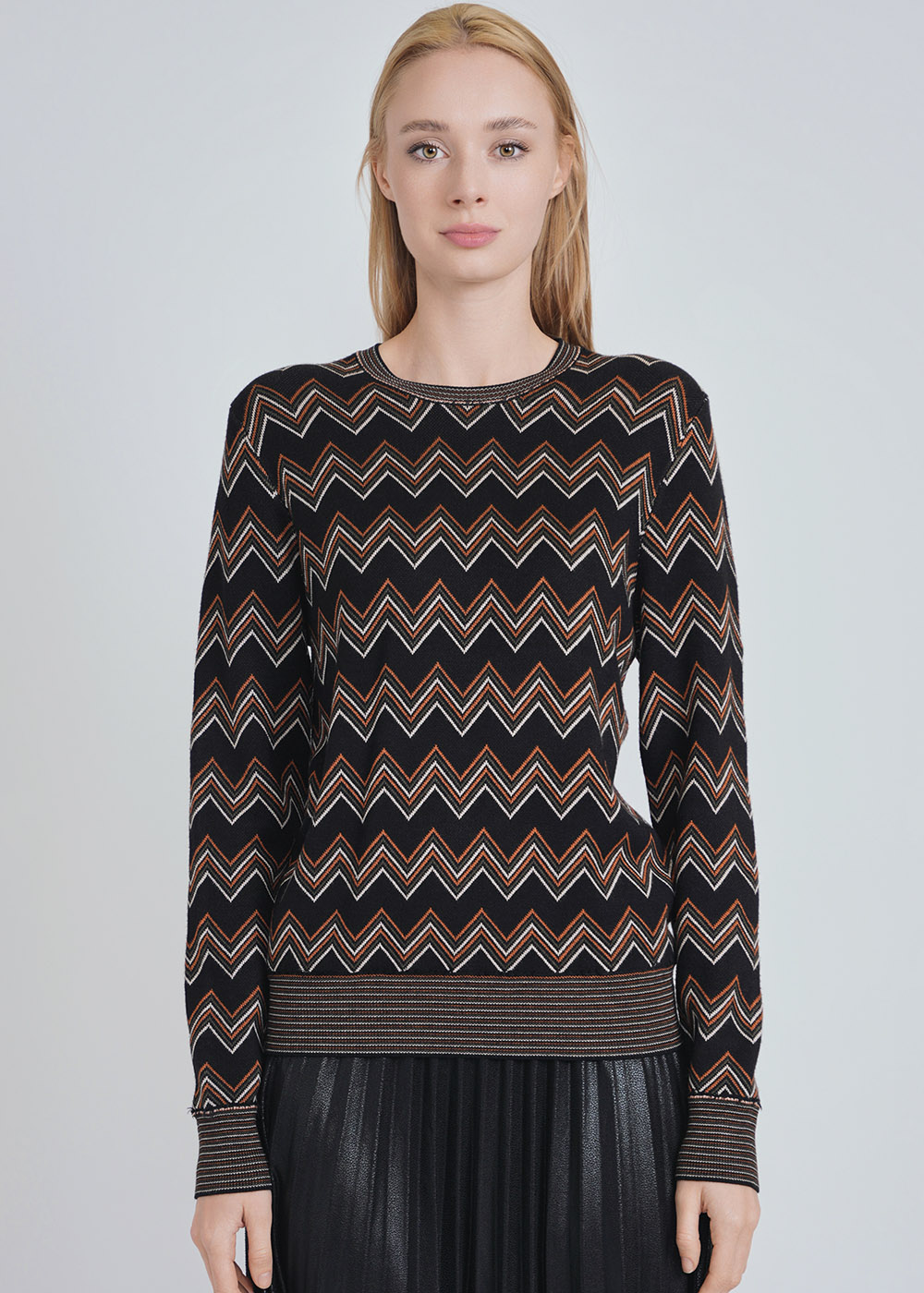 Black Sweater with Classic Zigzag Design