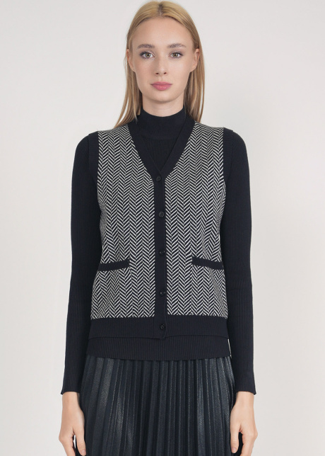 Graphic Play: V-Neck Vest in Black & White Zig Zag