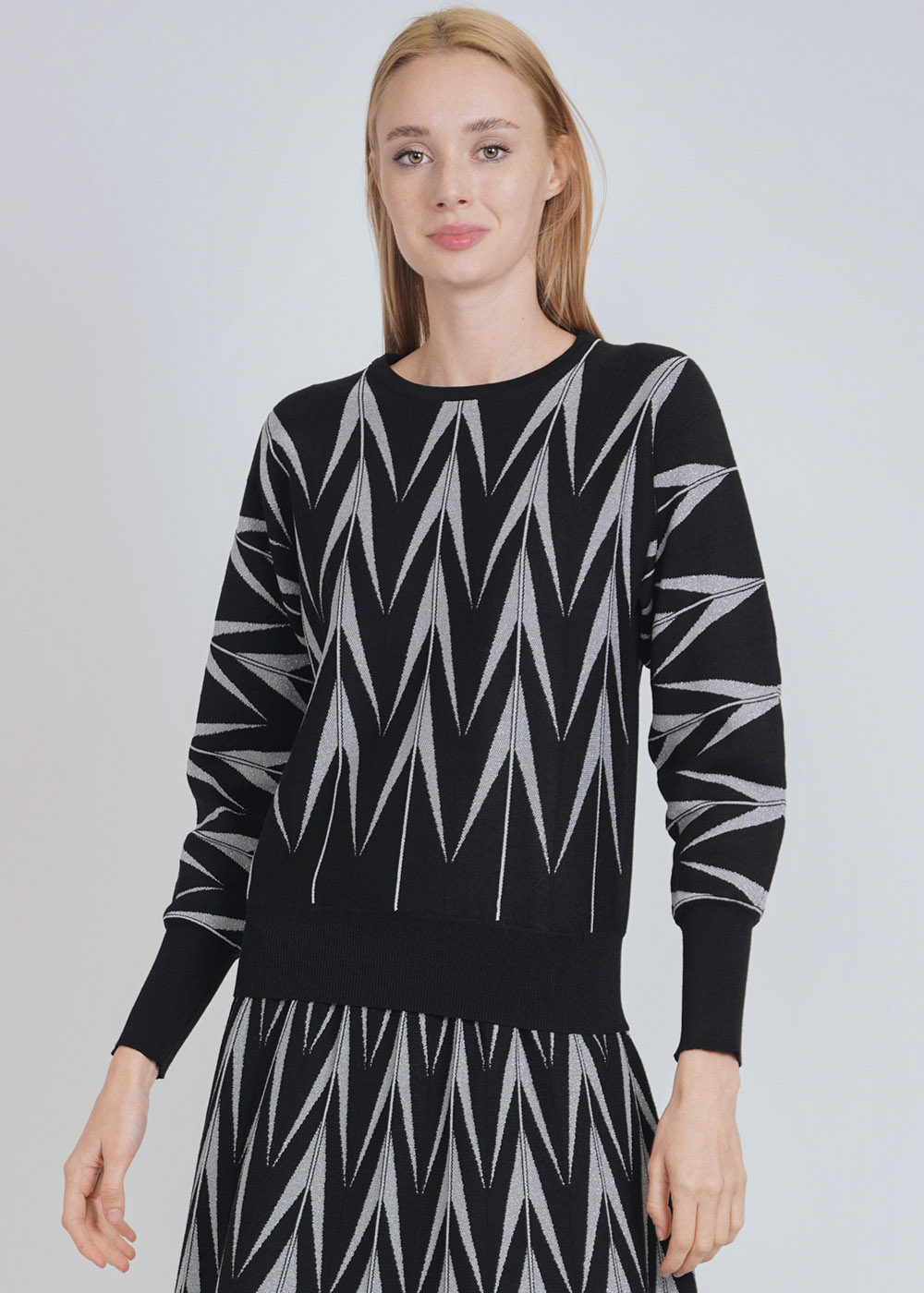 Geometric Elegance: Black Printed Sweater