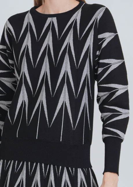 Geometric Elegance: Black Printed Sweater