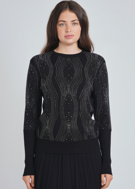 Black Knit Sweater with Radiant Embellishments