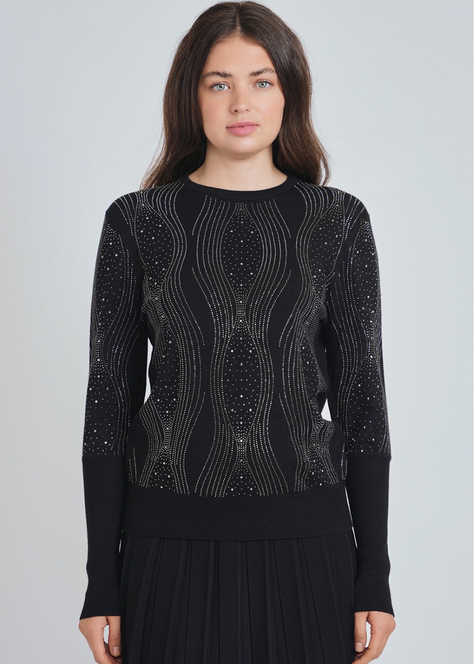 Black Knit Sweater with Radiant Embellishments