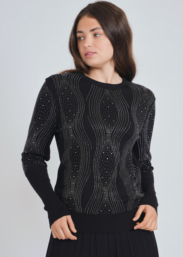 Black Knit Sweater with Radiant Embellishments