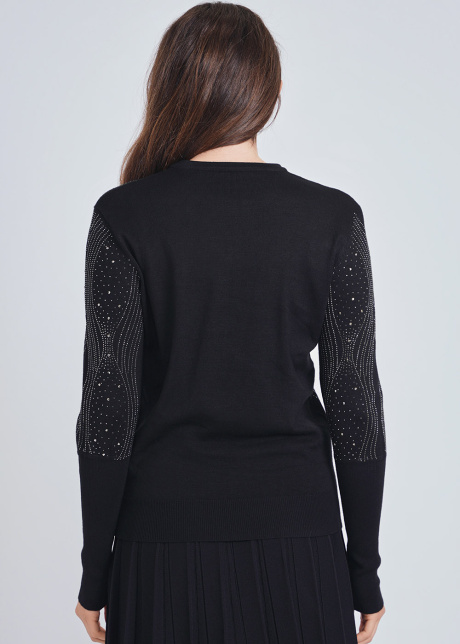 Black Knit Sweater with Radiant Embellishments