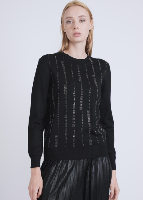 Black Sweater with Distinctive Geometric Accents