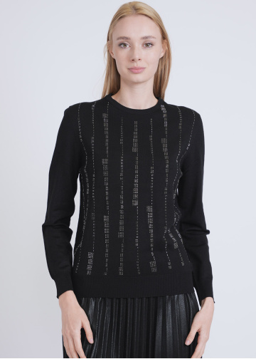 Black Sweater with Distinctive Geometric Accents
