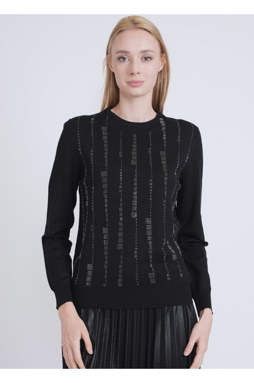 Black Sweater with Distinctive Geometric Accents