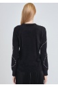 Versatile Black Top with Furry Knit and Pearls