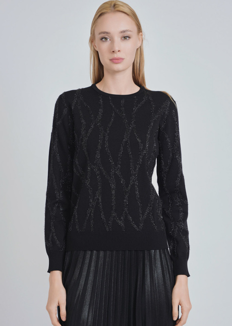 Embroidery-Accented Black Knit Top
