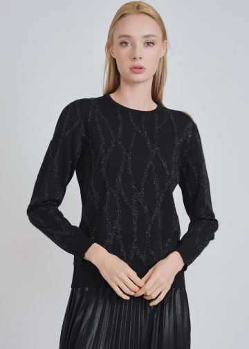 Embroidery-Accented Black Knit Top