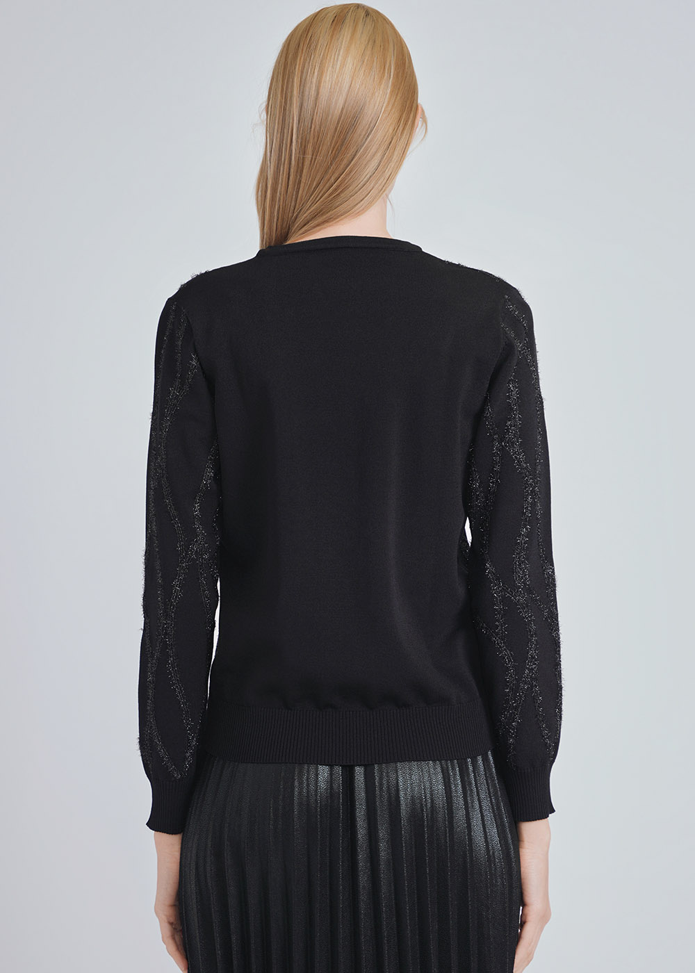 Embroidery-Accented Black Knit Top