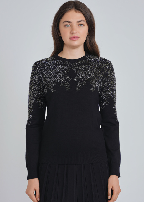 Black Sweater Graced with Sparkling Embellishments