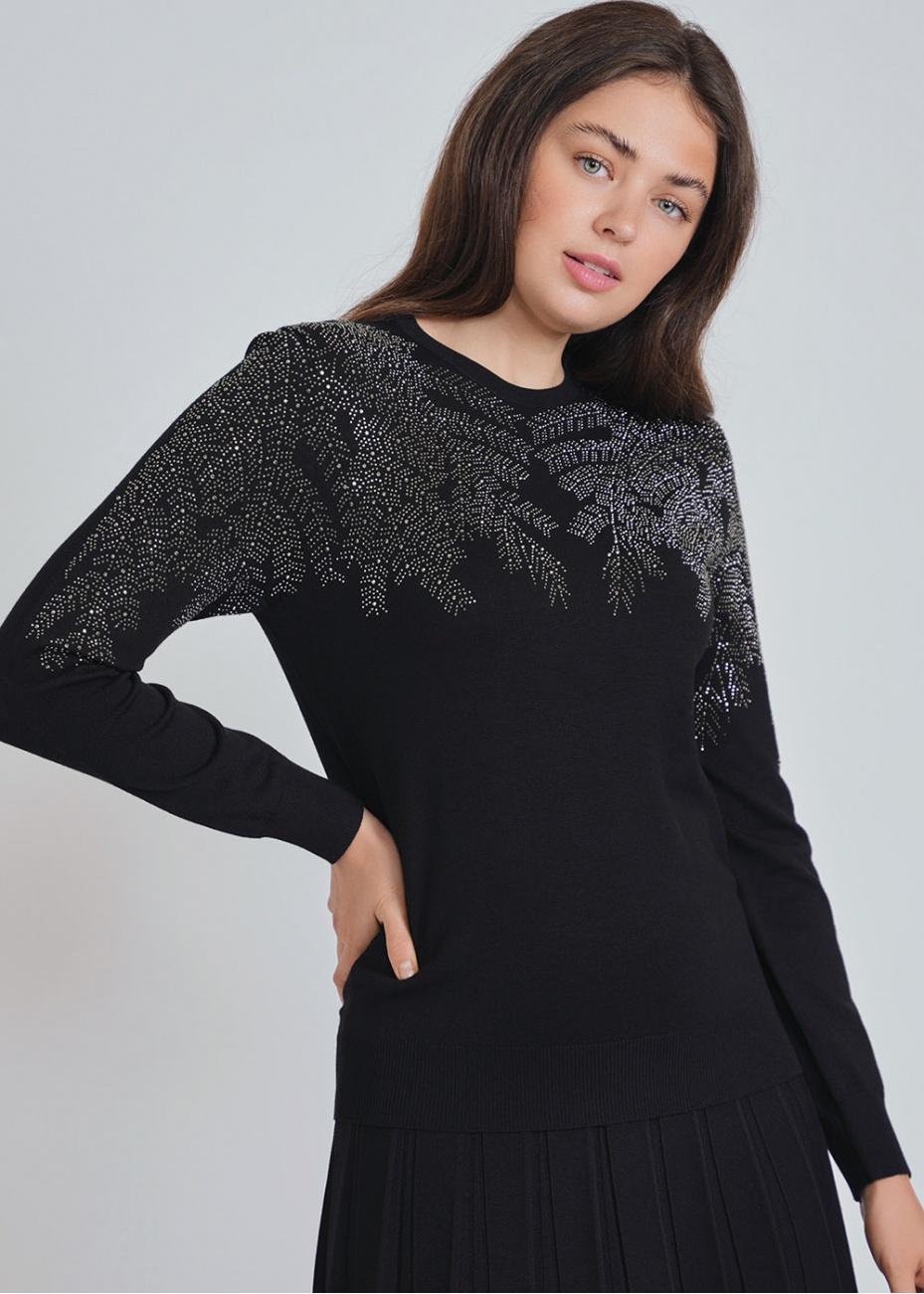 Black Sweater Graced with Sparkling Embellishments