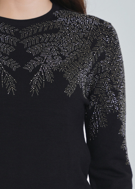 Black Sweater Graced with Sparkling Embellishments