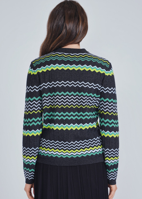 Black Sweater with Verdant Zigzag Patterning