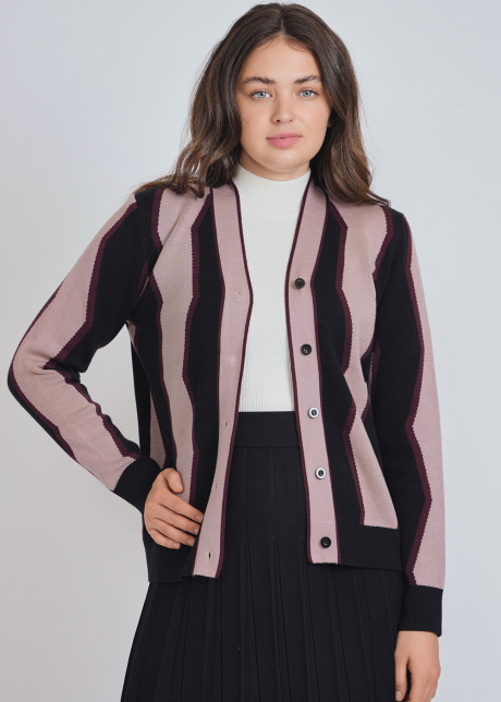 Elegant Burgundy Echo: Wide-Banded Cardigan