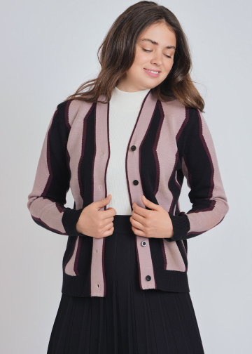 Elegant Burgundy Echo: Wide-Banded Cardigan