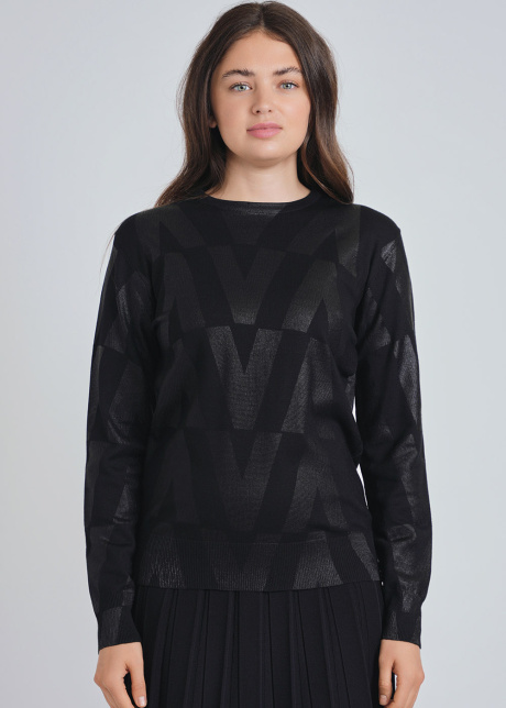 Black Knit Top with V-Structured Symmetry