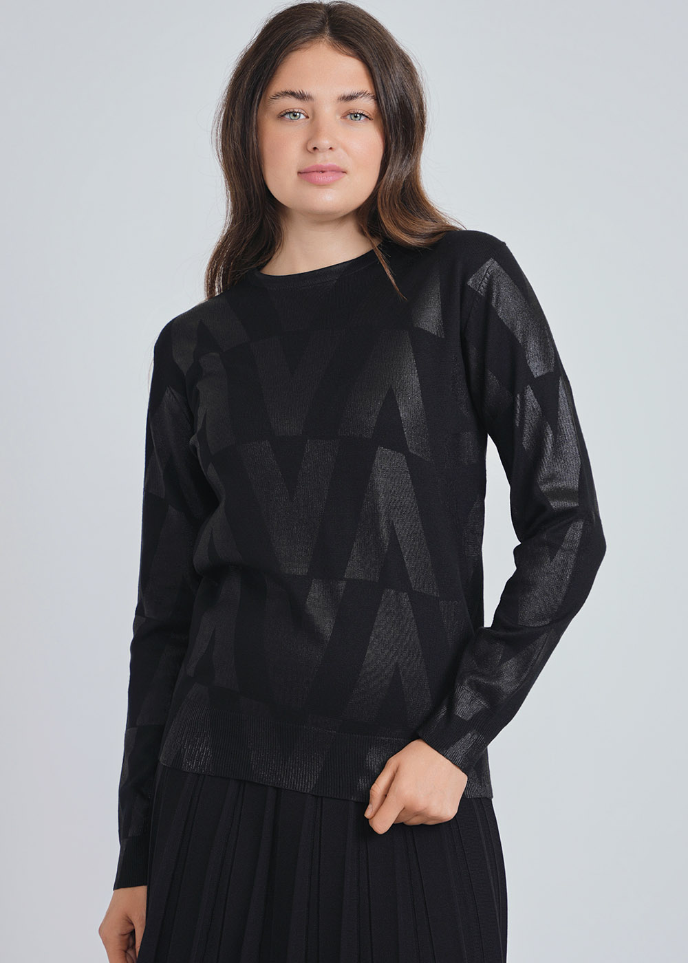 Black Knit Top with V-Structured Symmetry