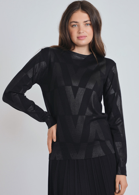 Black Knit Top with V-Structured Symmetry
