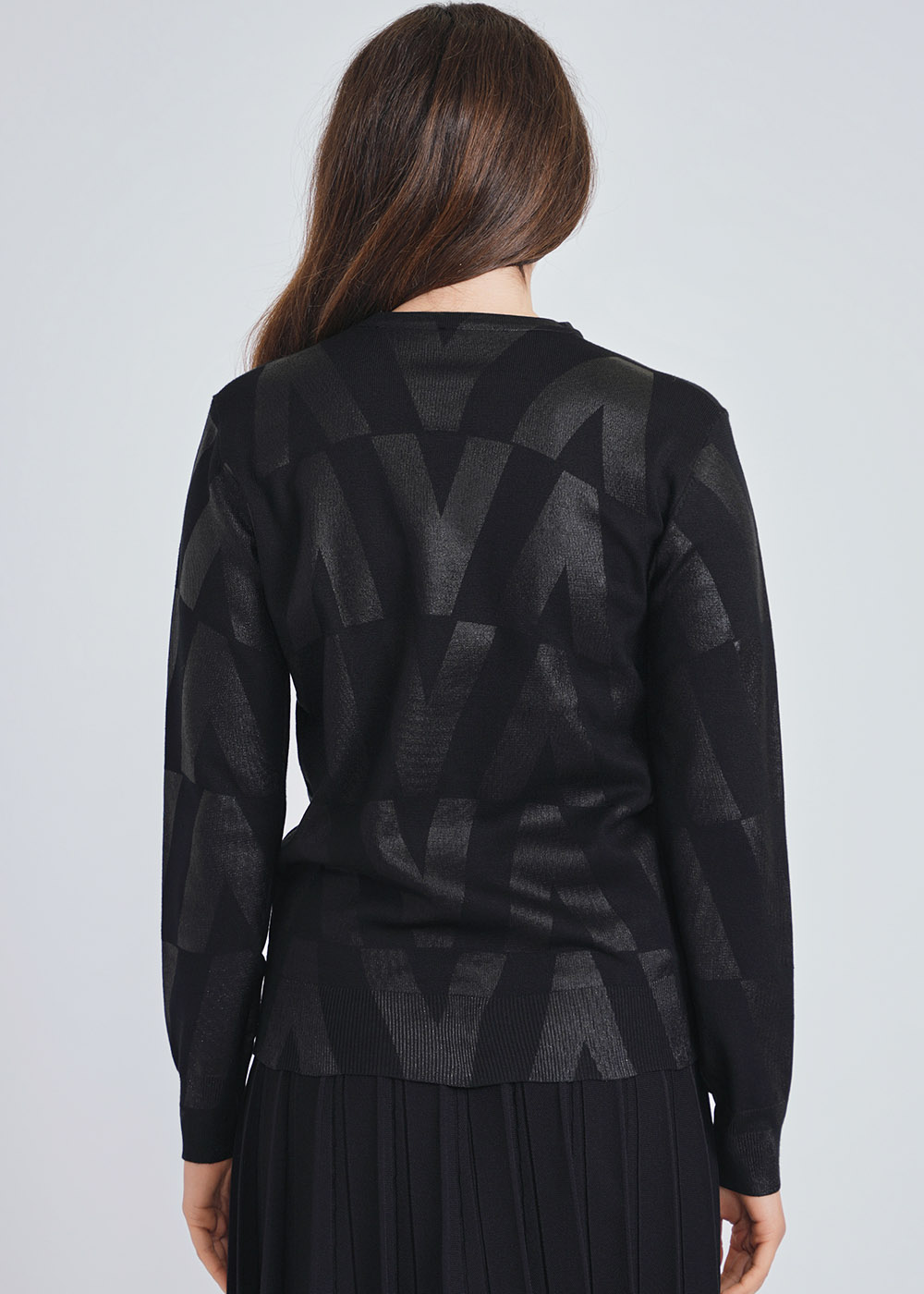 Black Knit Top with V-Structured Symmetry