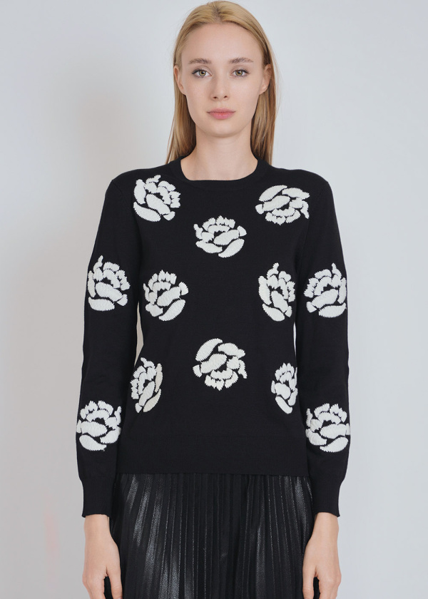Black Knit Classic with White Contrast Details