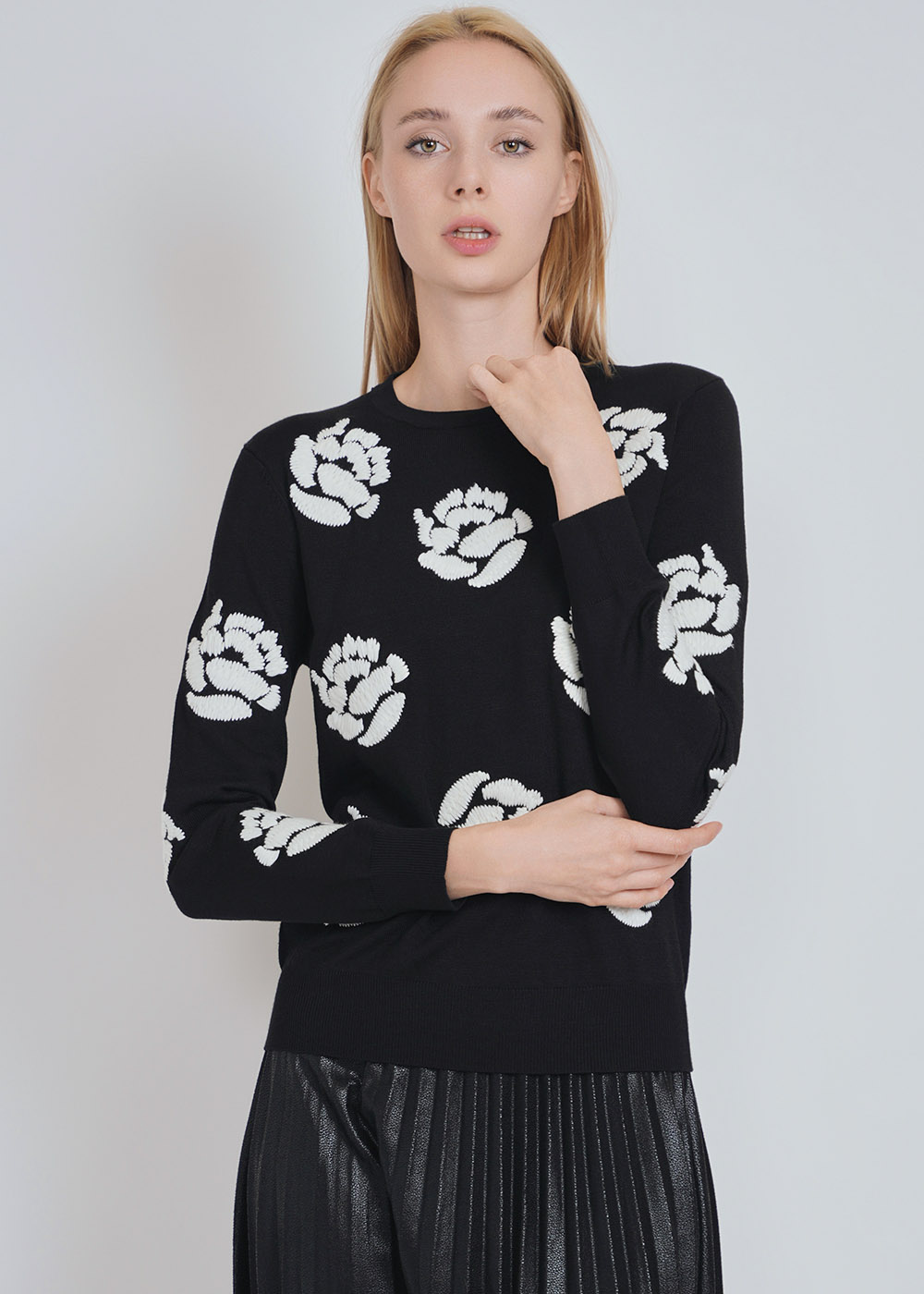 Black Knit Classic with White Contrast Details
